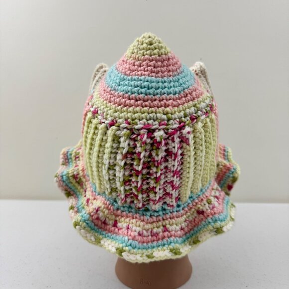 Handmade Multicolor Crochet Cat Ear Pixie Hat With Ruffled Brim For Adults main image 5